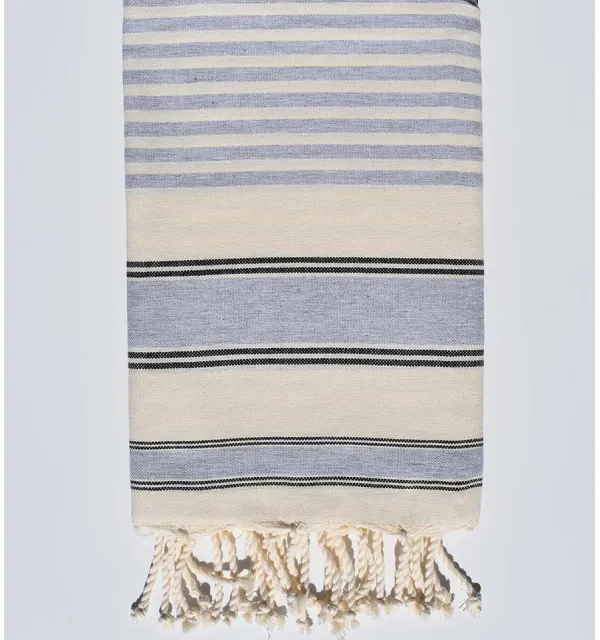 Cream white, black and gray ziwane beach towel Fouta Tunisia - 1