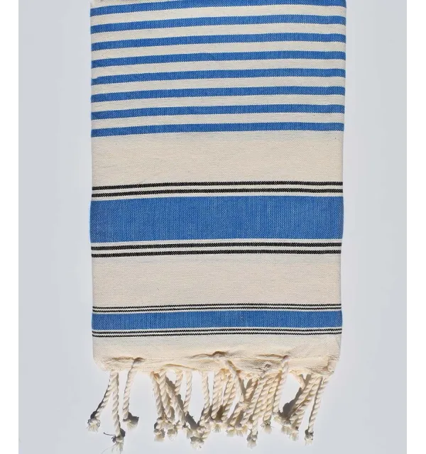 White cream, black and blue ziwane beach towel Fouta Tunisia - 1