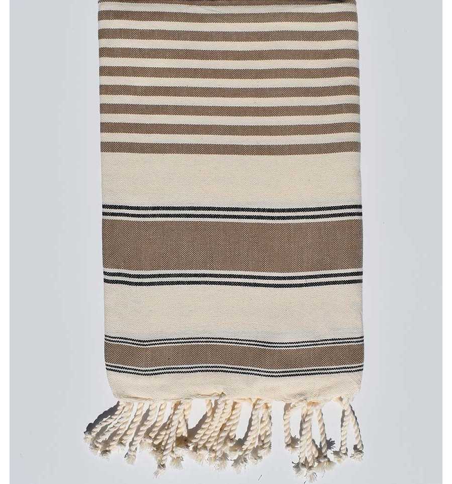 White cream, black and bistre ziwane beach towel Fouta Tunisia - 1