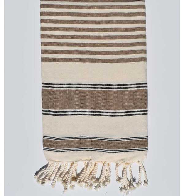 White cream, black and bistre ziwane beach towel Fouta Tunisia - 1
