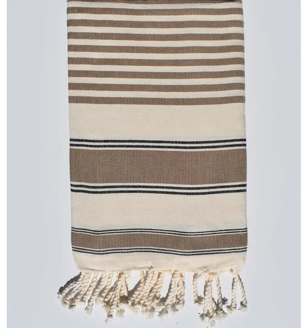White cream, black and bistre ziwane beach towel Fouta Tunisia - 1