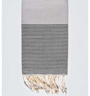 Honeycomb gray swirl striped gray black beach towel Fouta Tunisia - 1