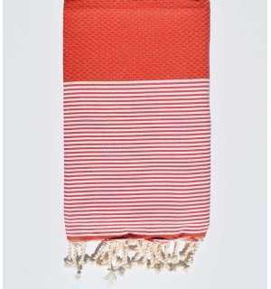 HONEYCOMB ochre red fouta with stripes Fouta Tunisia - 1