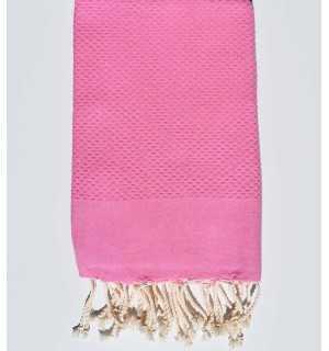 Plain Tamatia pink beach towel Fouta Tunisia - 1 2