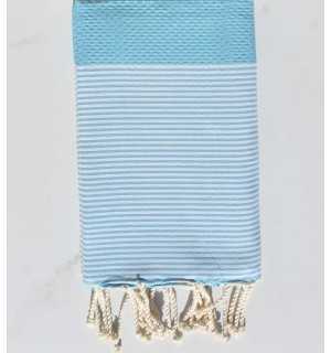 Light Mayan Blue Honeycomb Beach Towel with Stripes Fouta Tunisia - 1