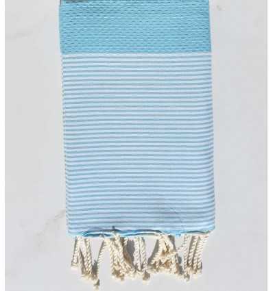 Light Mayan Blue Honeycomb Beach Towel with Stripes