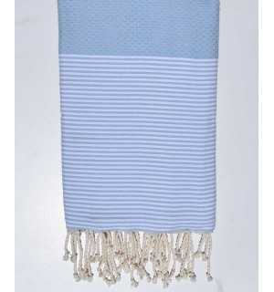 Dragee blue honeycomb beach towel Fouta Tunisia - 1