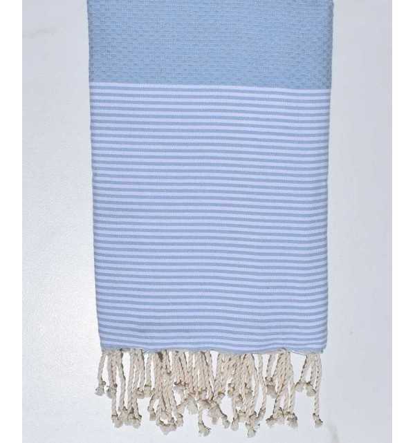 Dragee blue honeycomb beach towel Fouta Tunisia - 1