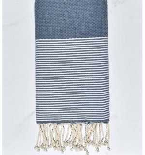 Honeycomb dark pastel blue Beach towel Fouta Tunisia - 1