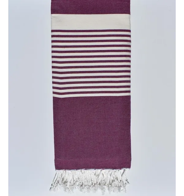 Purple with stripes Cream white throw  - 1