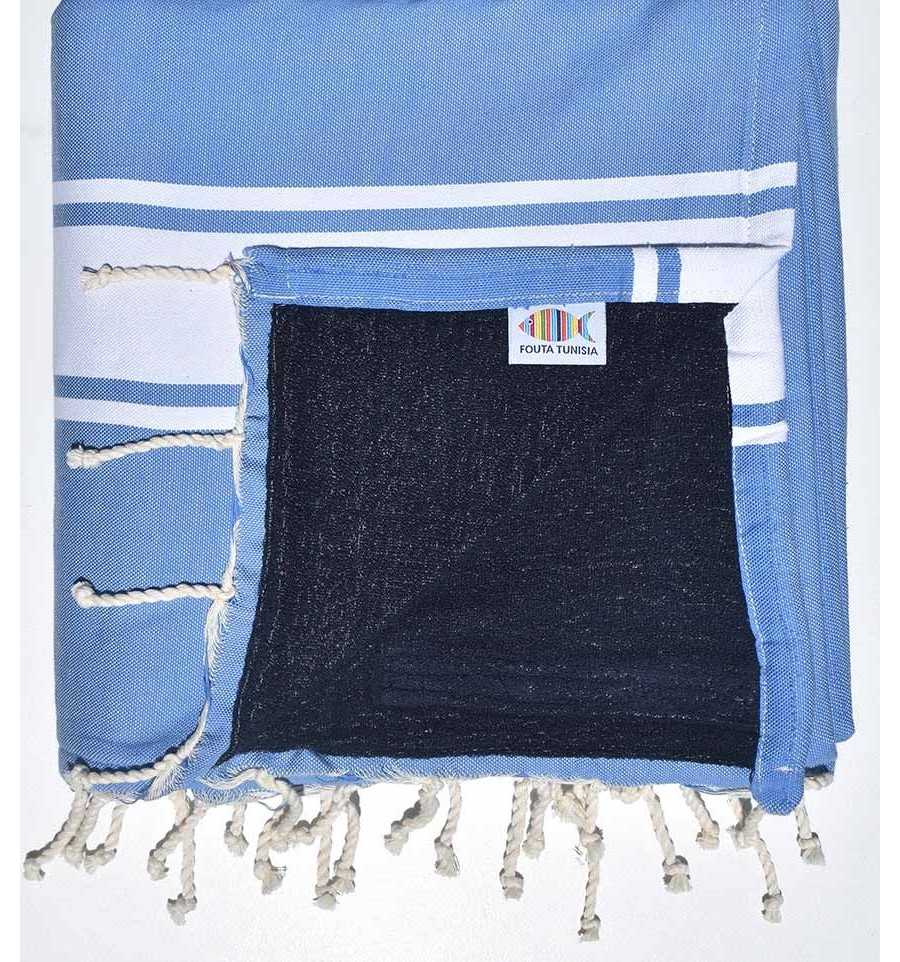 Fouta doublé éponge bleu roi clair