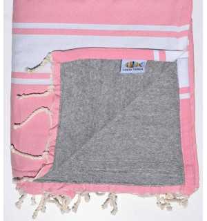 Pink and gray sponge beach towel Fouta Tunisia - 1