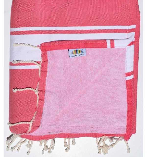 Beach towel,doubled sponge  fuchsia pink and light pink  - 2