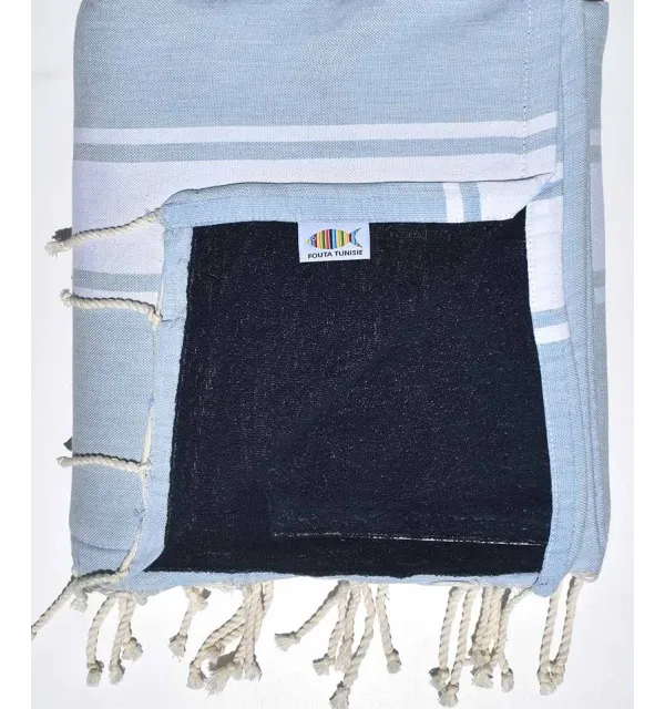 Pale aqua and midnight blue sponge Fouta Fouta Tunisia - 1