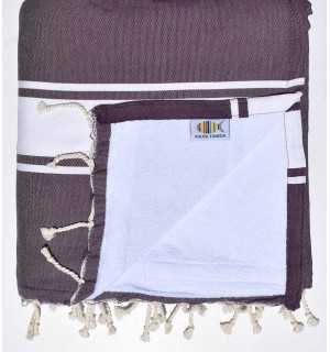 Byzantium and white sponge beach towel Fouta Tunisia - 1