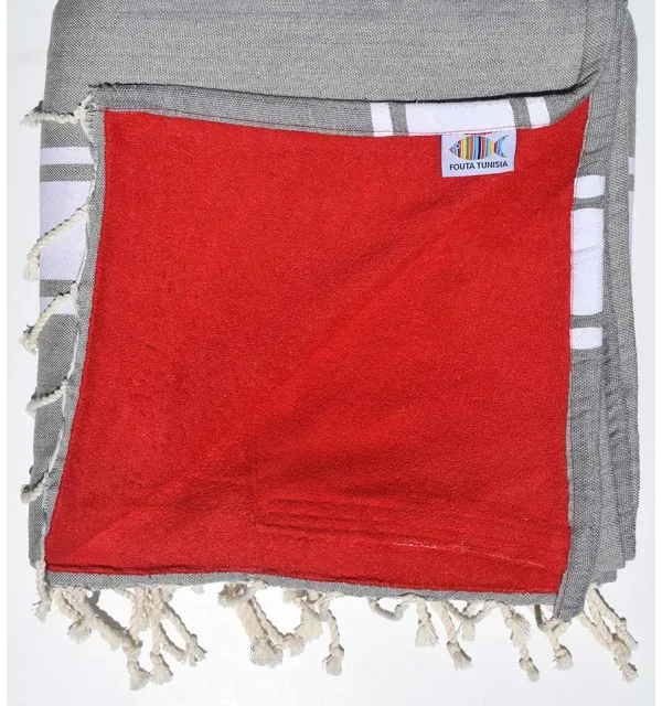 Gray and red sponge Fouta  - 1
