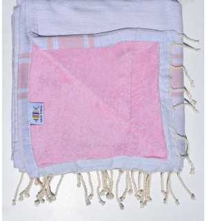 Light gray and baby pink Sponge fouta Fouta Tunisia - 1