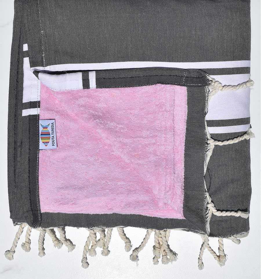 Medium gray and light pink Sponge fouta Fouta Tunisia - 1