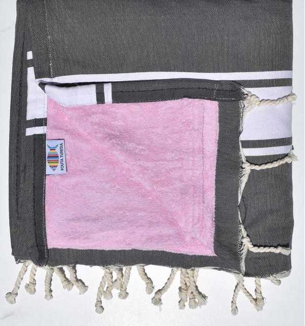 Medium gray and light pink Sponge fouta Fouta Tunisia - 1