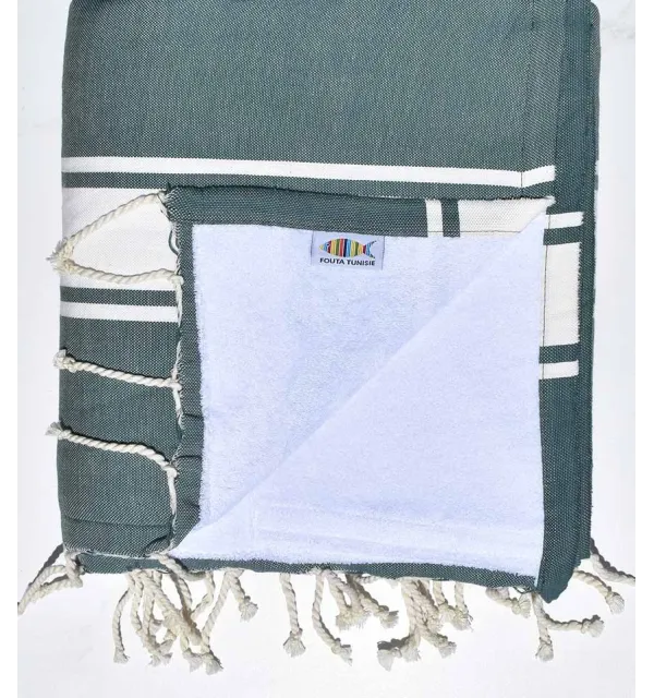 Dark green and white Sponge beach towel Fouta Tunisia - 1