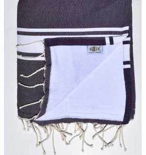 Dark purple and white sponge Beach towel Fouta Tunisia - 1