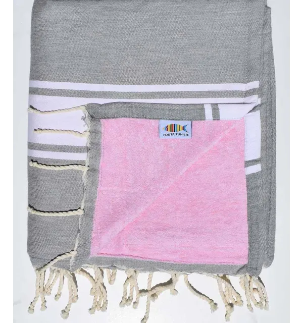 Gray and pink Sponge Fouta Fouta Tunisia - 1
