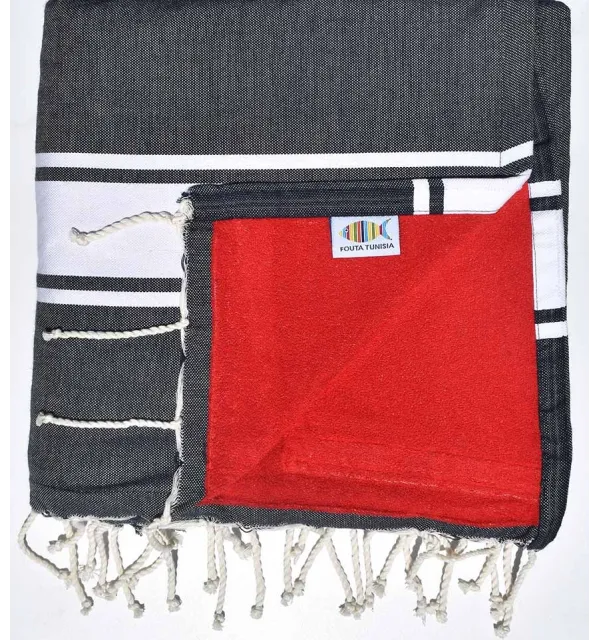 Dark blue and red sponge beach towel Fouta Tunisia - 1