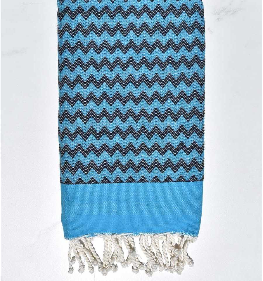 Fouta zigzag bleu azur et bleu nuit