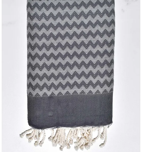 Zigzag gray and slate gray beach towel Fouta Tunisia - 1