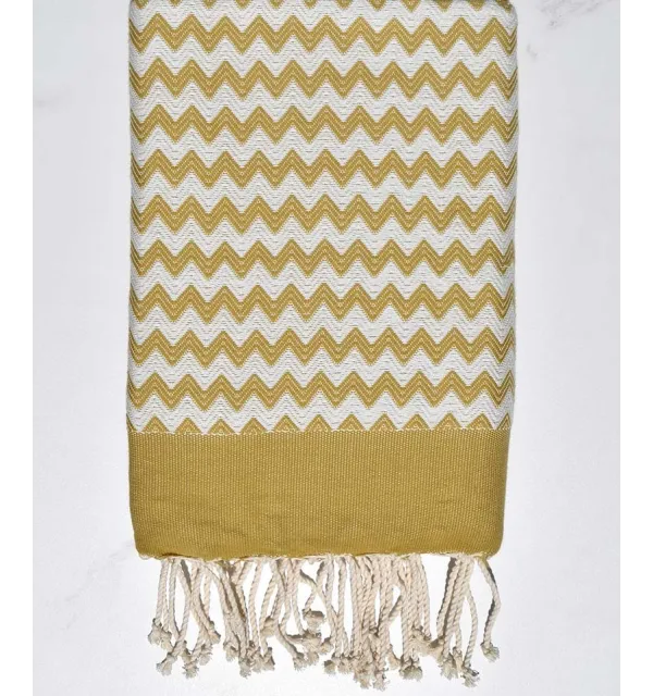 Zigzag dark goldenrod beach towel Fouta Tunisia - 1