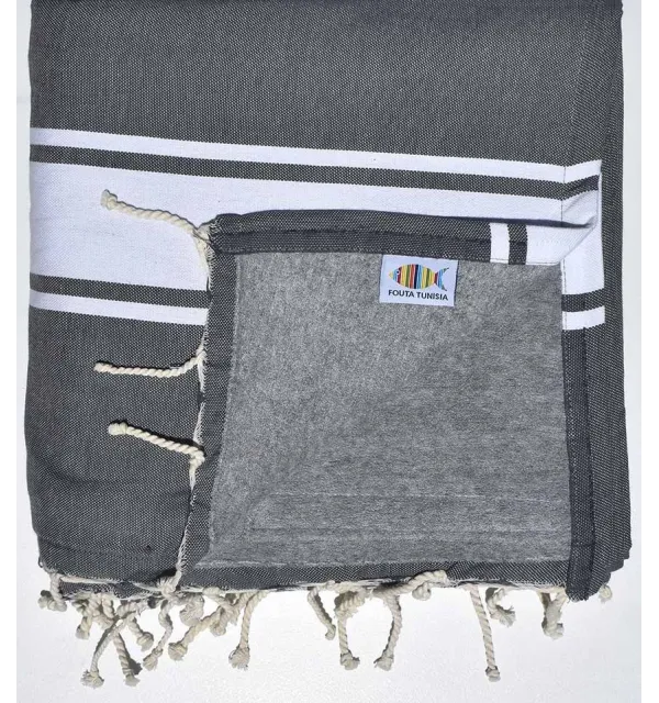 Medium gray bech towel with  gray sponge Fouta Tunisia - 1