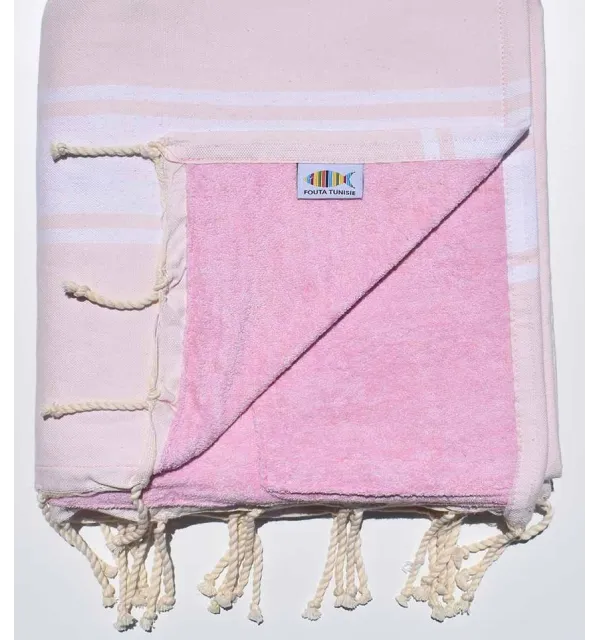 Very light pink sponge beach towel Fouta Tunisia - 1