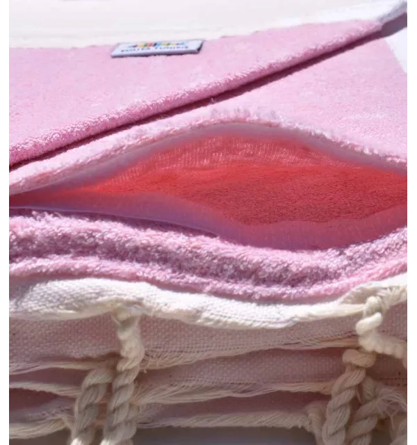 Very light pink sponge beach towel Fouta Tunisia - 3
