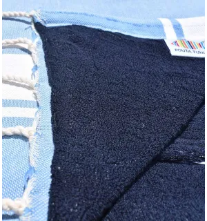 Lavender and midnight blue sponge beach towel Fouta Tunisia - 1 2