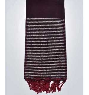 Burgundy with silver lurex thread Thrown 2m*3m Fouta Tunisia - 1