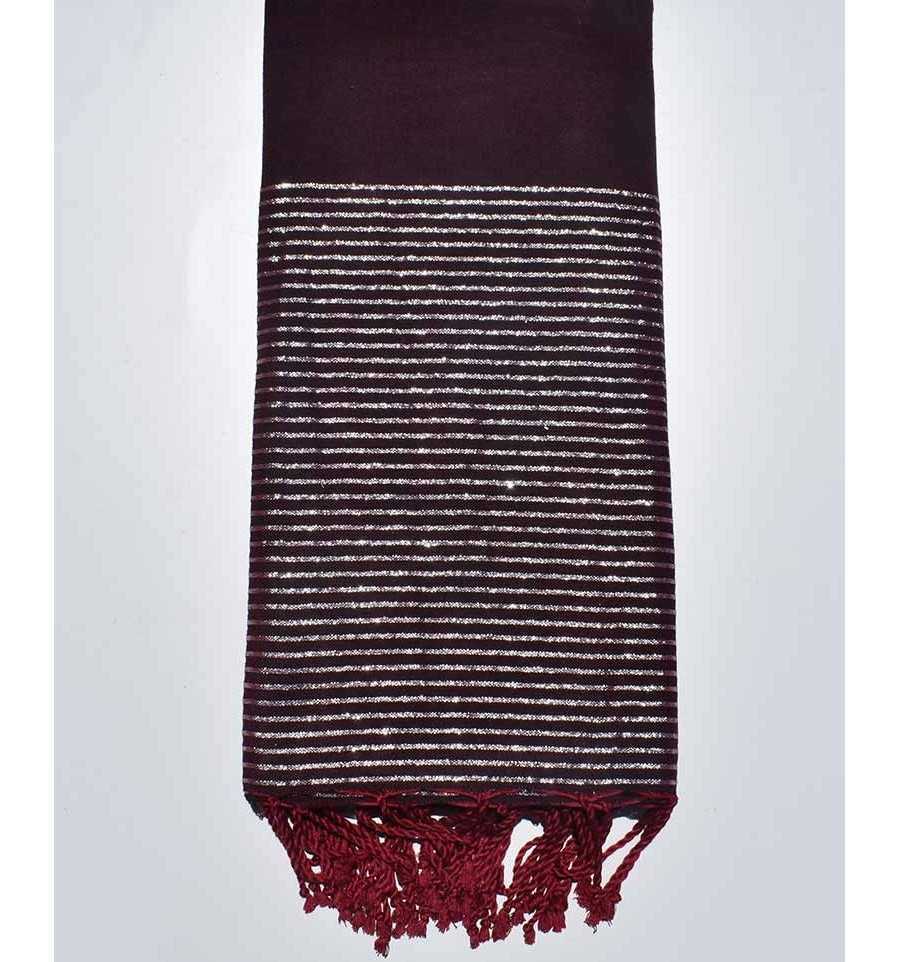 Burgundy with silver lurex thread Thrown 2m*3m Fouta Tunisia - 1
