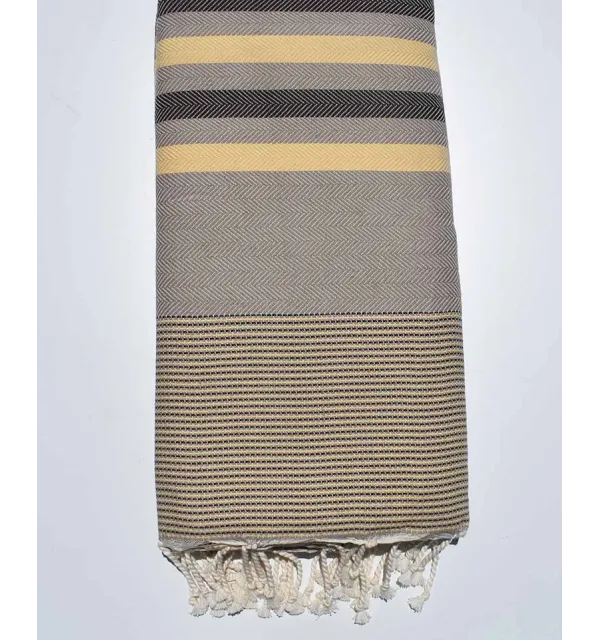 Dark beige throw with yellow and brown stripes  - 1