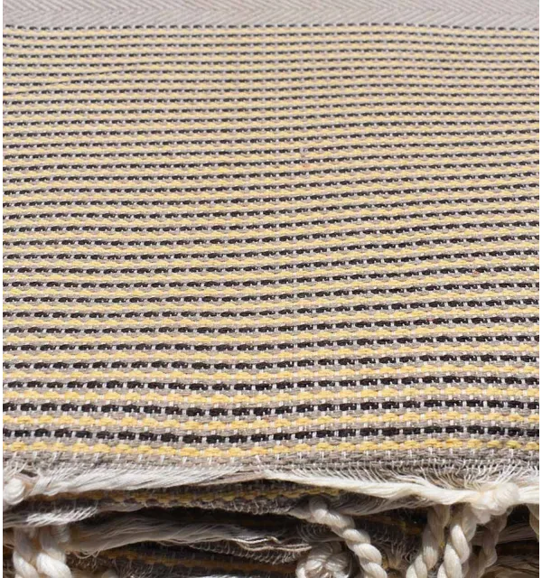 Dark beige throw with yellow and brown stripes  - 3