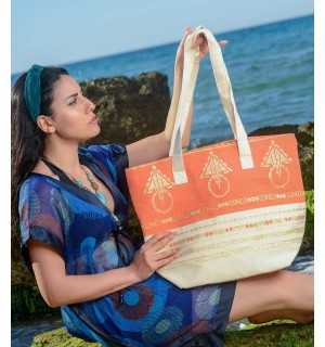 Cream white and orange khlela beach bag Fouta Tunisia - 1 2
