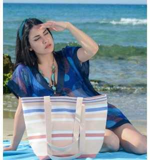 Burlywood, white, carmine red and blue Beach bag Fouta Tunisia - 2
