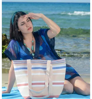 Burlywood, white, carmine red and blue Beach bag Fouta Tunisia - 2