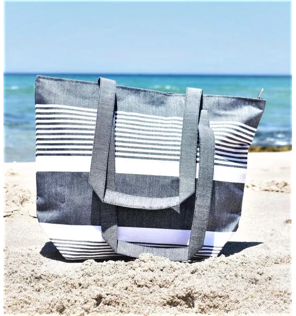 Dark denim blue and white Arthur beach bag Fouta Tunisia - 2