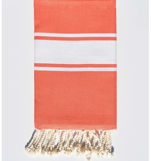 Flat orange white stripe Beach towel Fouta Tunisia - 1