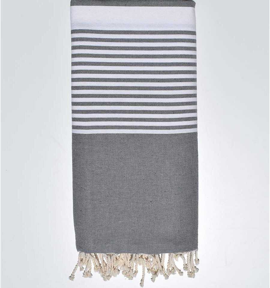 Medium grey striped throw Fouta Tunisia - 1