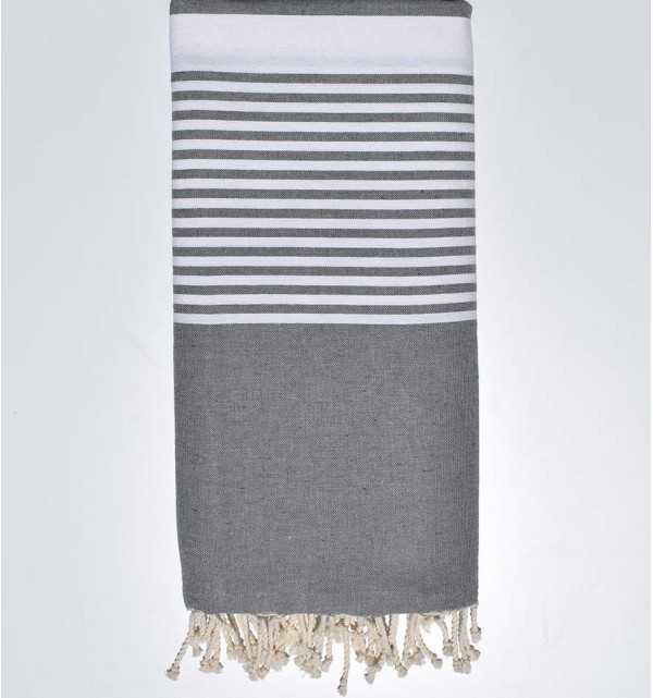 Medium grey striped throw Fouta Tunisia - 1