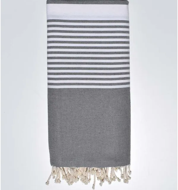 Medium grey striped throw Fouta Tunisia - 1