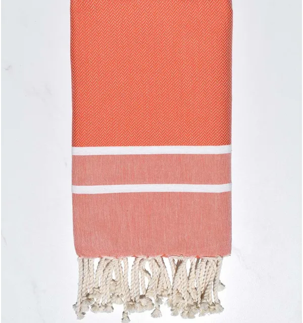 Orange chevron beach towel Fouta Tunisia - 1