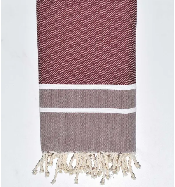 Burgundy red chevron beach towel Fouta Tunisia - 1