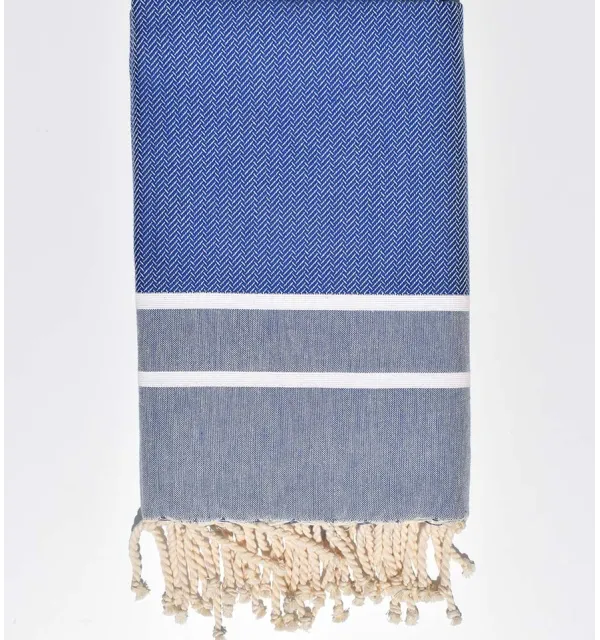 Chevron medium blue beach towel Fouta Tunisia - 1