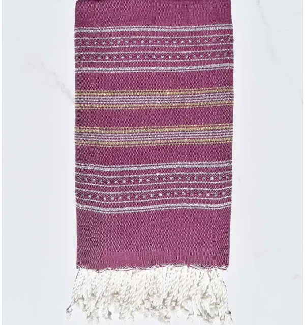 Flat dark purple beach towel with silver and gold lurex  - 1